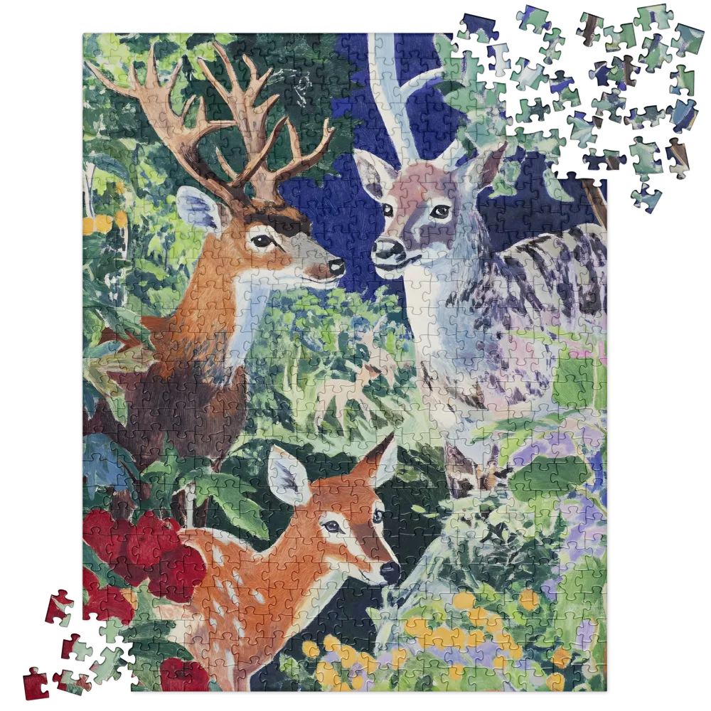Deer in the Wild Forest 
 Jigsaw Puzzle in Tin Box
