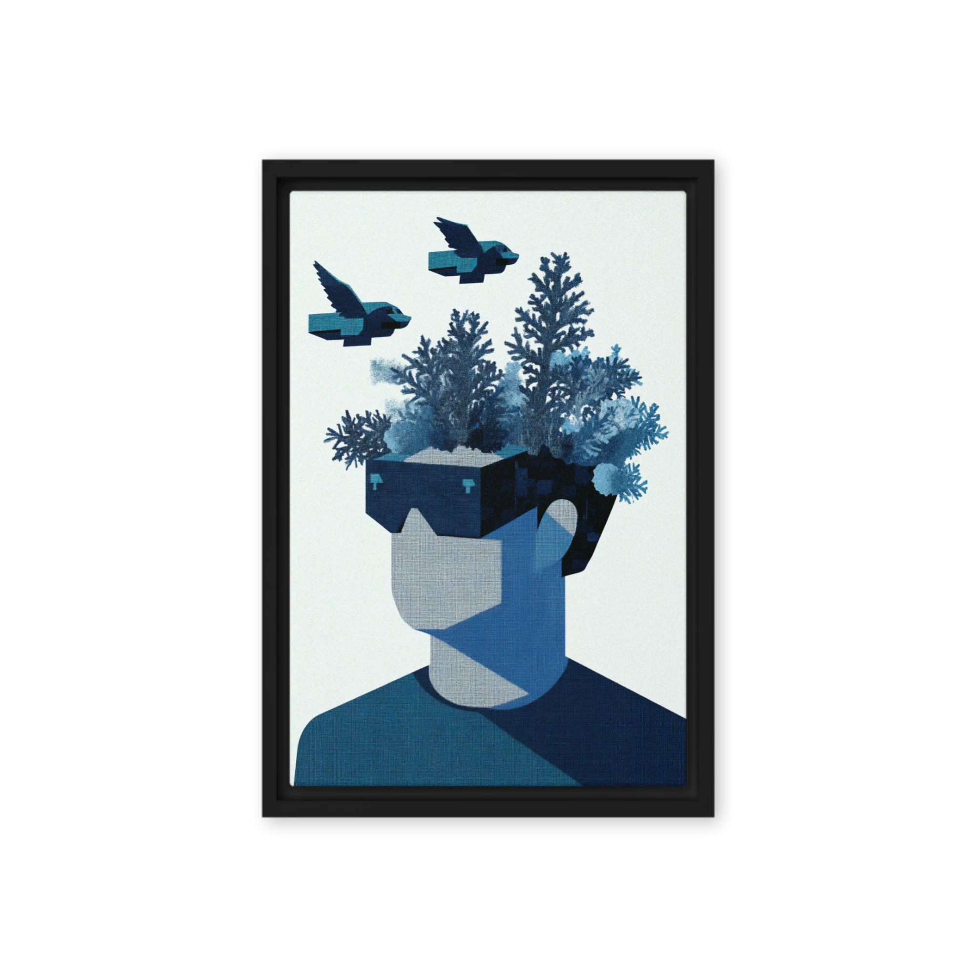 Person with VR Glasses and Nature Elements