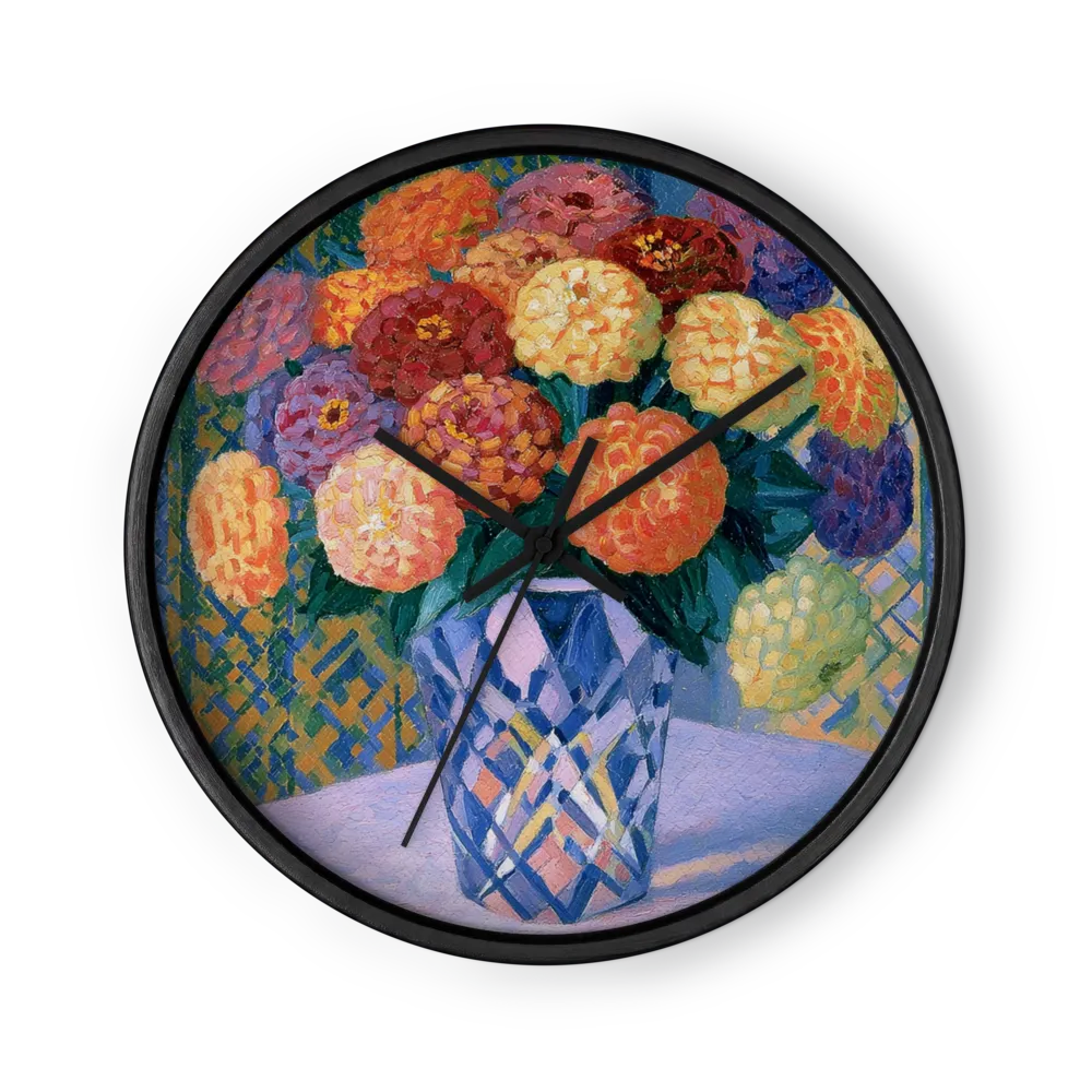 Bouquet of Zinnias in a Blue Vase