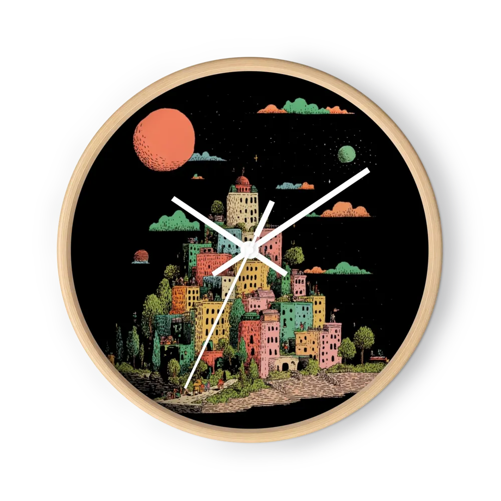 Nocturnal Folk Linocut Wall Clocks — Colour on Black