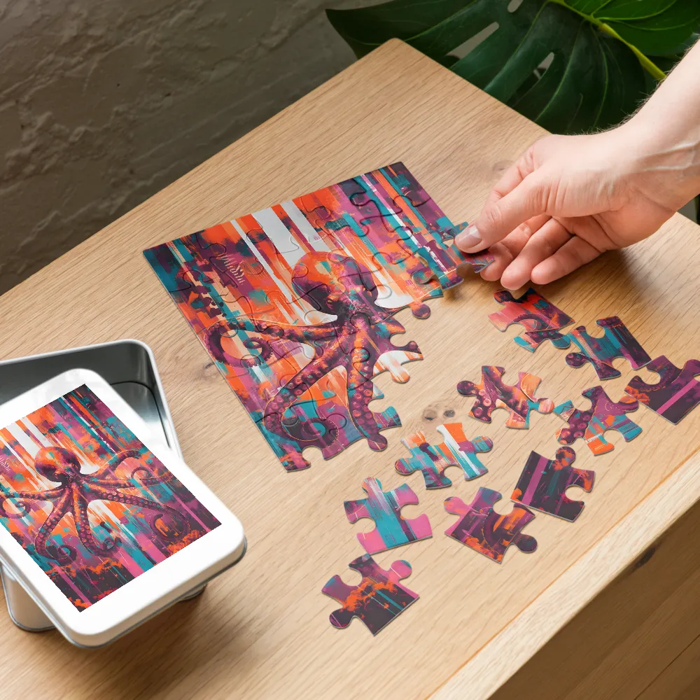 Neon Octopus 
 Jigsaw Puzzle in Tin Box