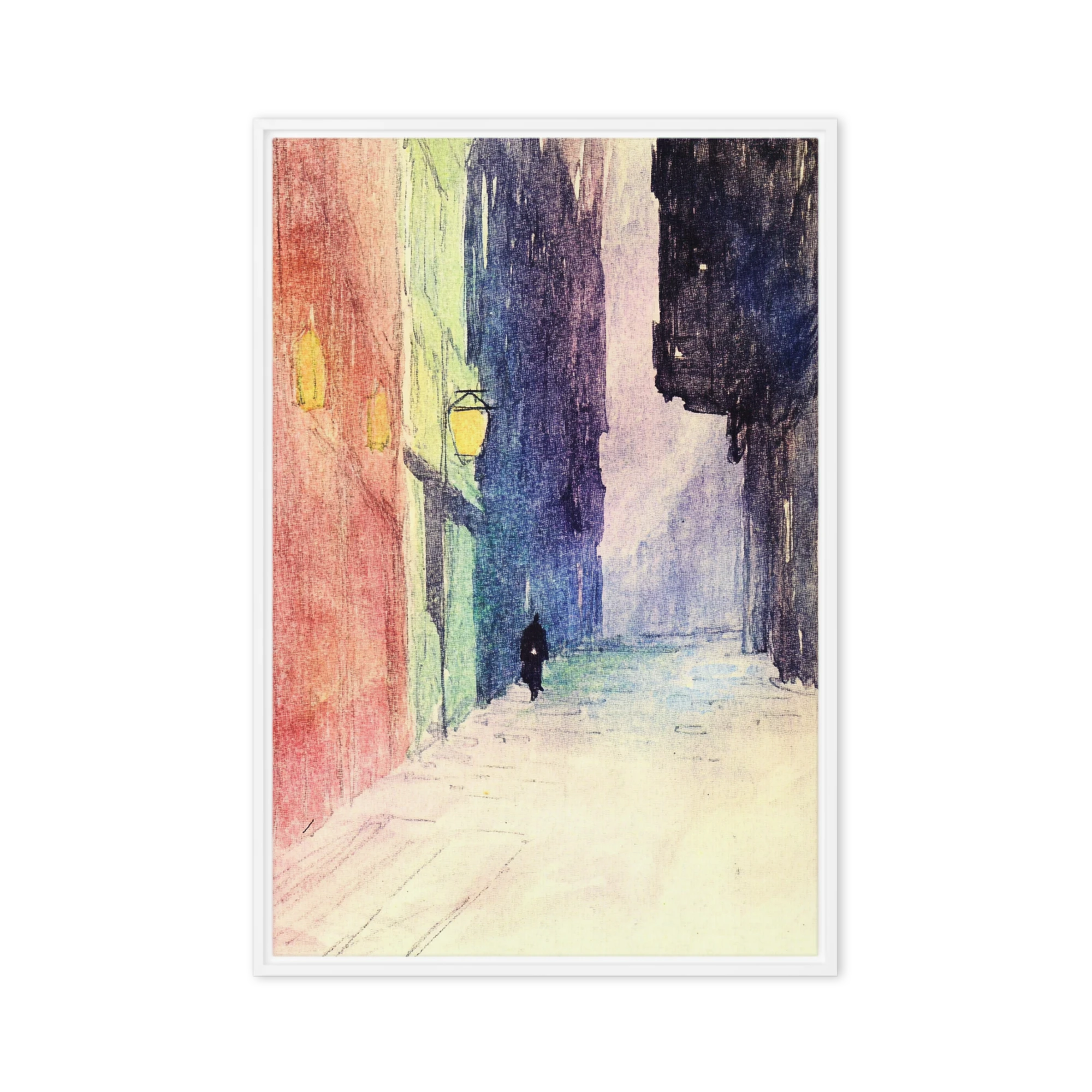 Solitary Figure in a Lantern-Lit Alley | Art Print