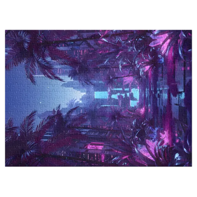 Neon Oasis Cascade | Jigsaw Puzzles