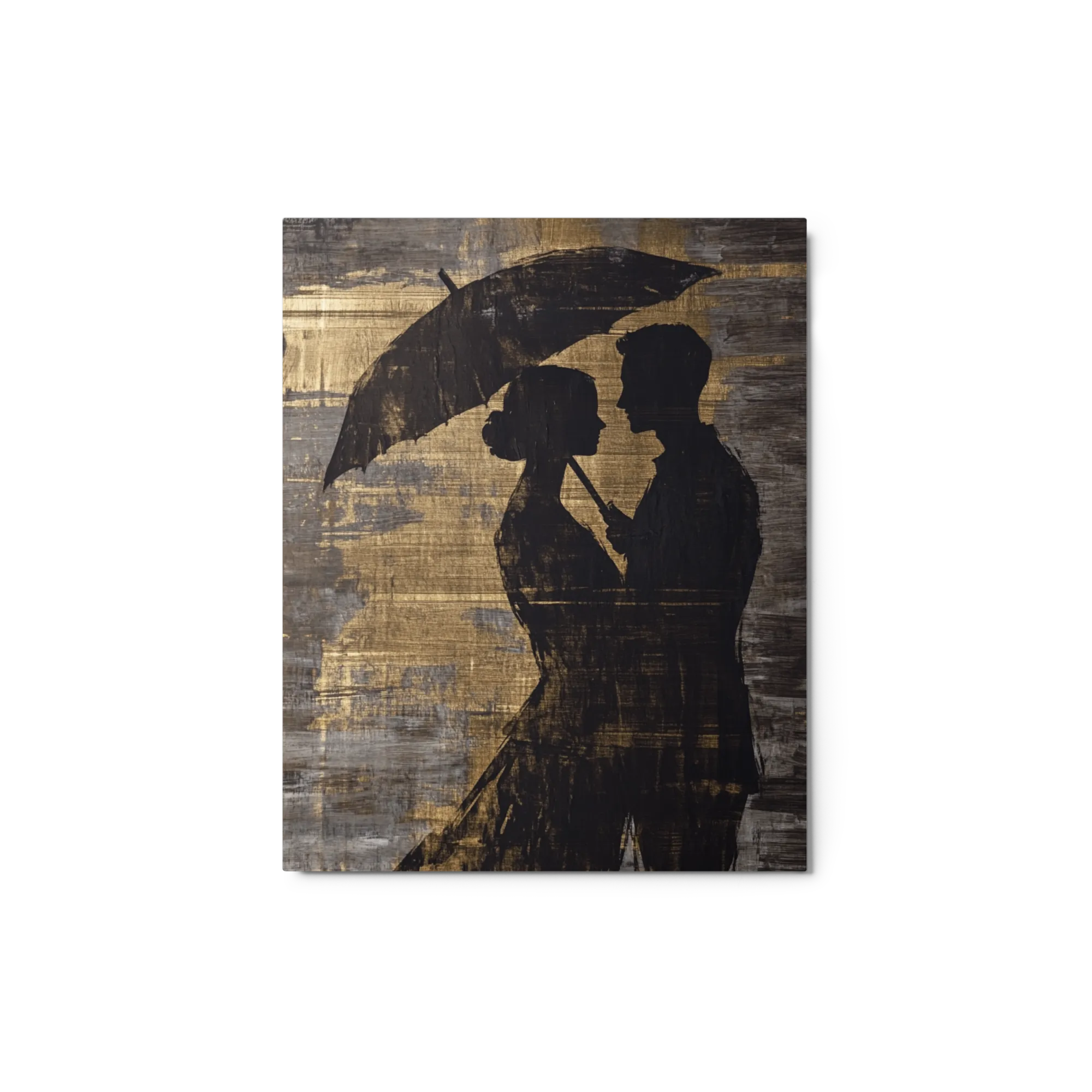 Golden Embrace in the Rain 
 Canvas with White Frame