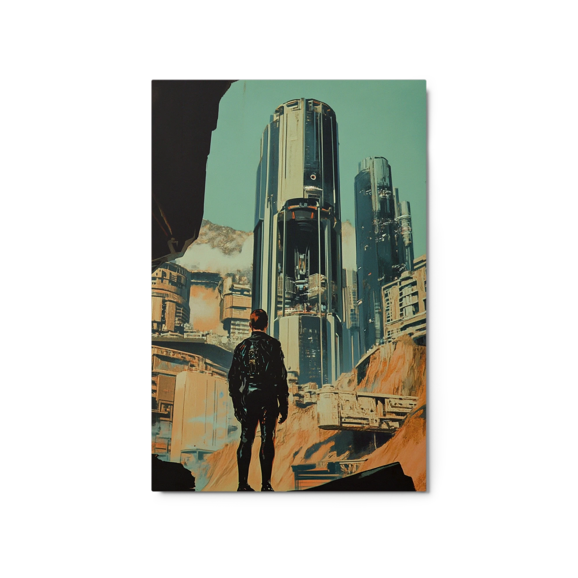Futuristic Cityscape with Figure
