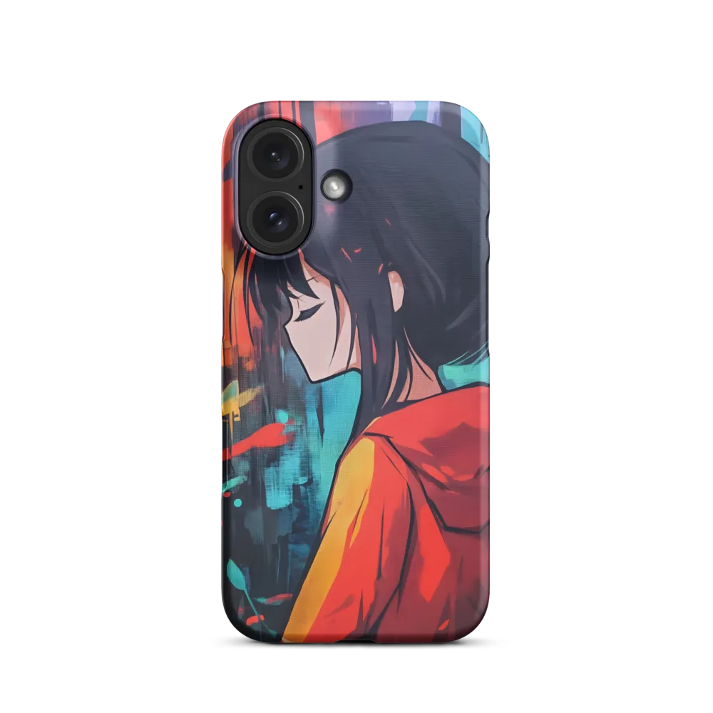 Girl in Red Hoodie with Abstract Background | Phone Case