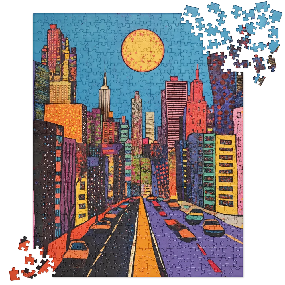 City Drive Under Neon Moon 
 Jigsaw Puzzle
