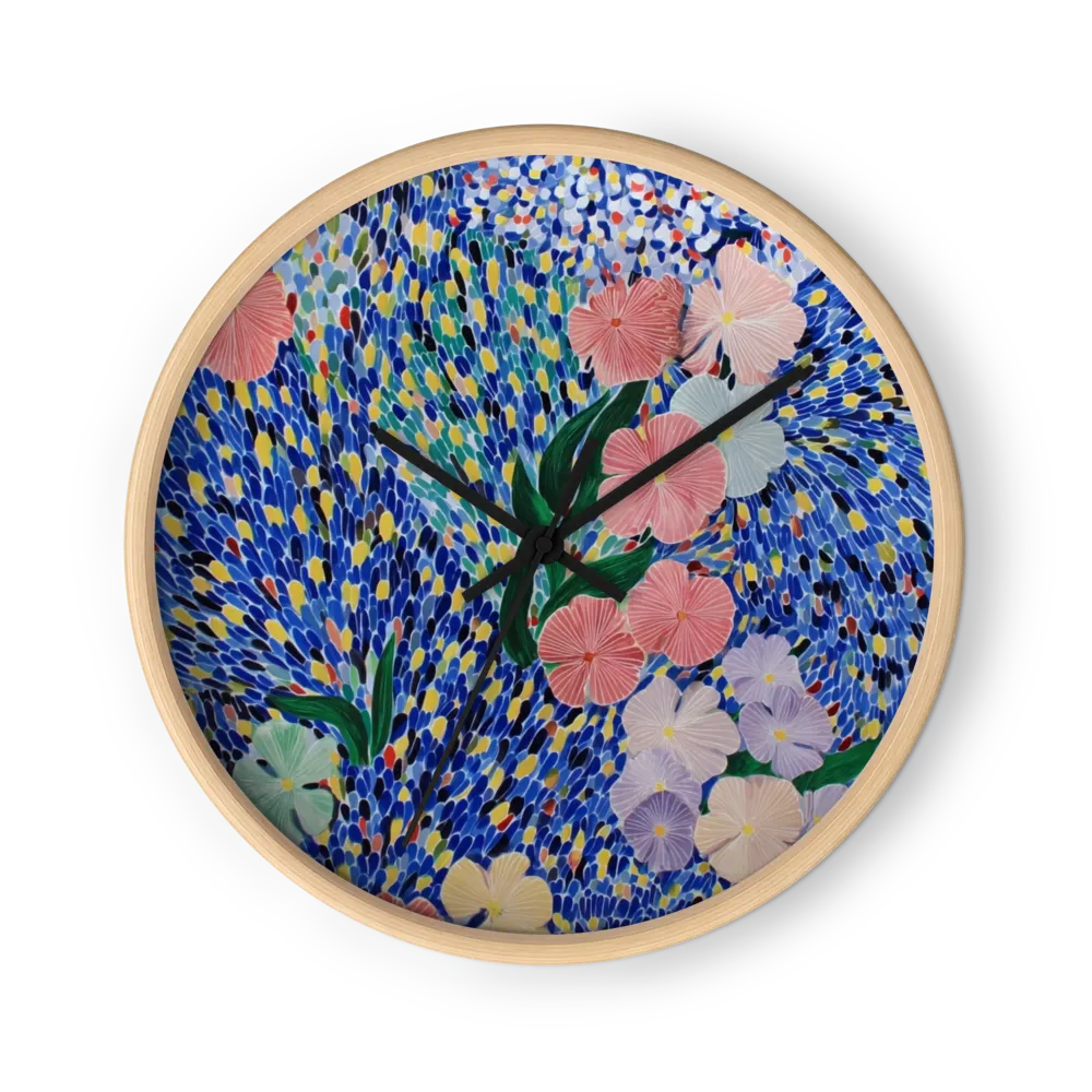 Cobalt Pointillist Tapestry Clocks — Blush Petals, Leaf Green