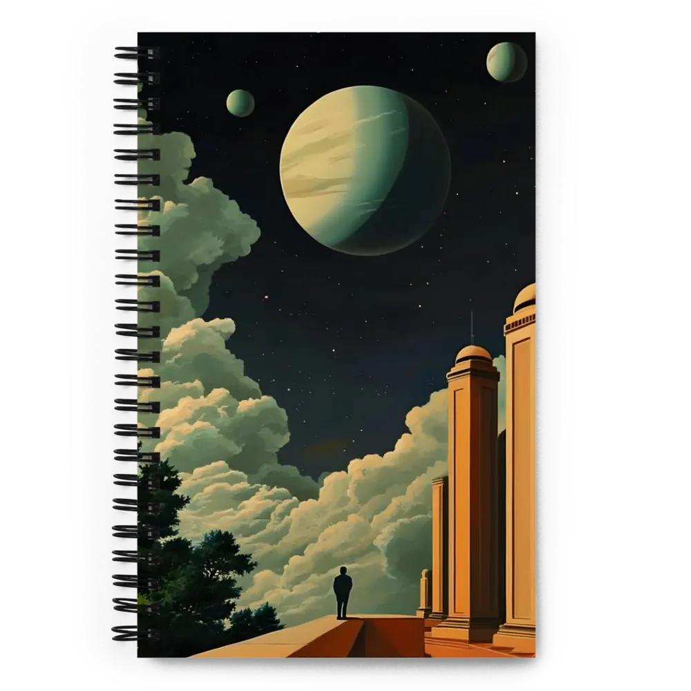 Solitary Figure in a Surreal Cosmic Cityscape 
 Spiral Notebook | 140 pages