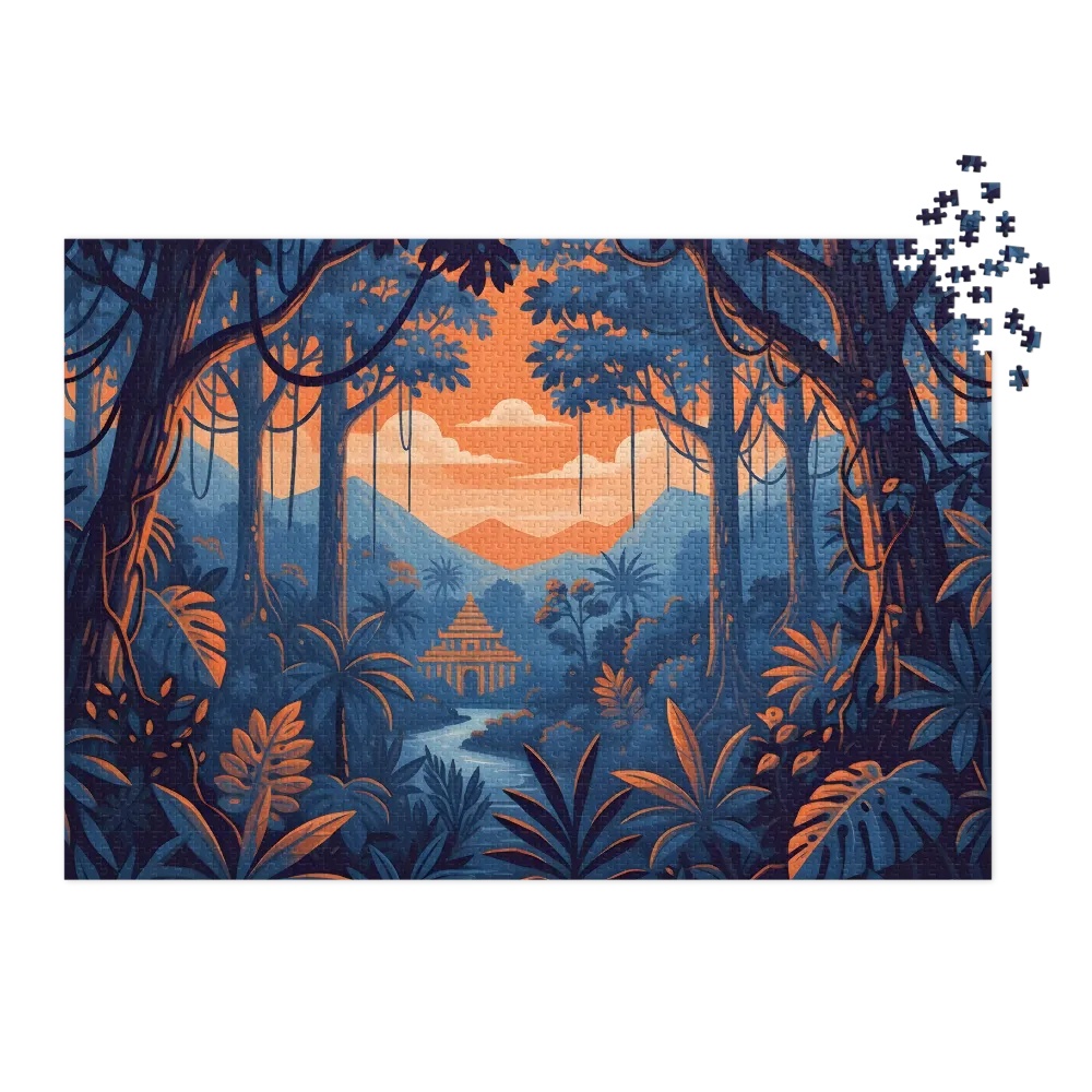 Jungle Pagoda Sunset | Jigsaw Puzzles