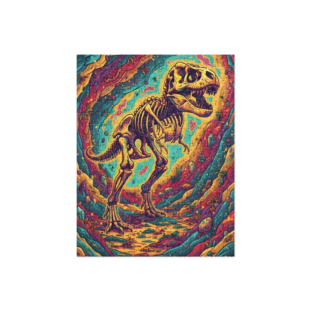 Psychedelic Dinosaur Skeleton 
 Jigsaw Puzzle in Tin Box