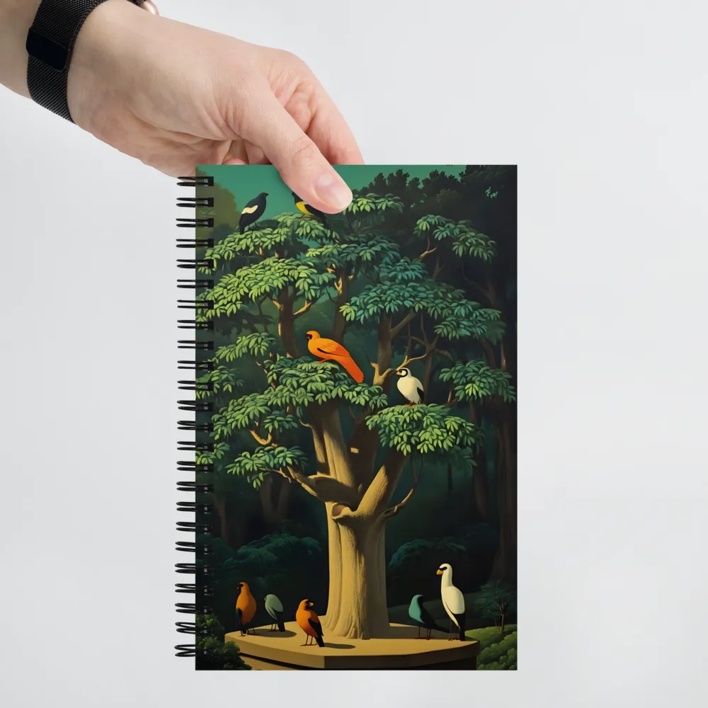Stylized Birds in Lush Forest 
 Spiral Notebook | 140 pages