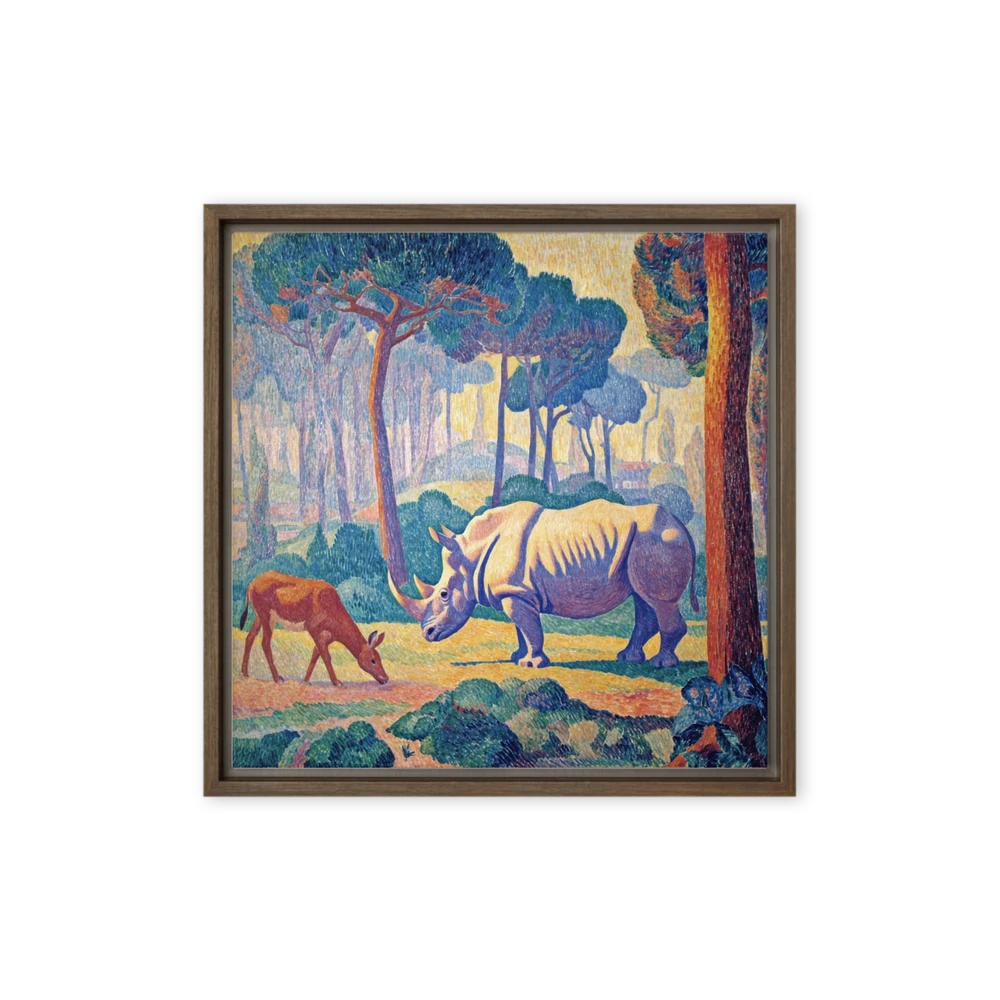 Rhinoceros in the Pointillist Forest | Art Print