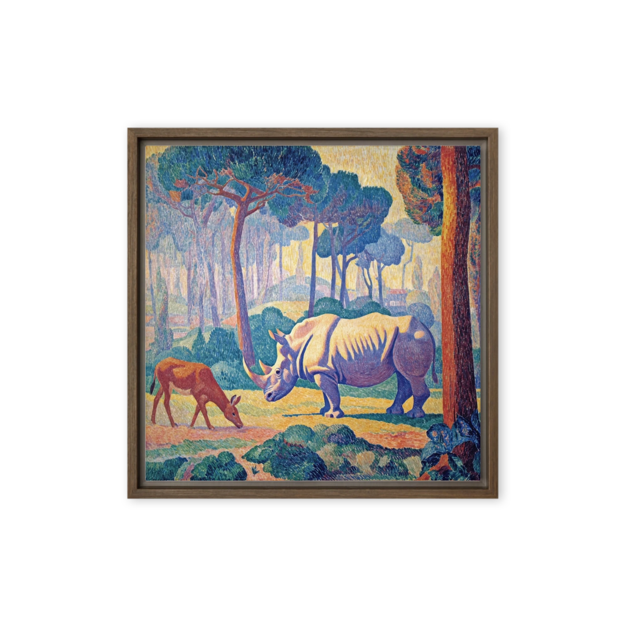 Rhinoceros in the Pointillist Forest | Art Print