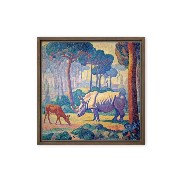 Rhinoceros in the Pointillist Forest | Art Print