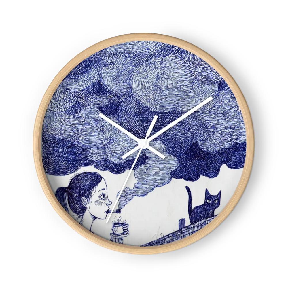 Rooftop Clouds and Coffee | Wall Clock