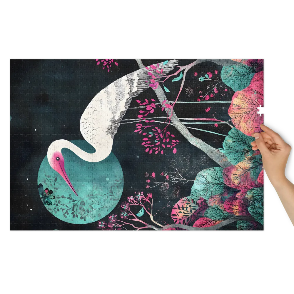 Enchanted Heron Night 
 Jigsaw Puzzle in Tin Box