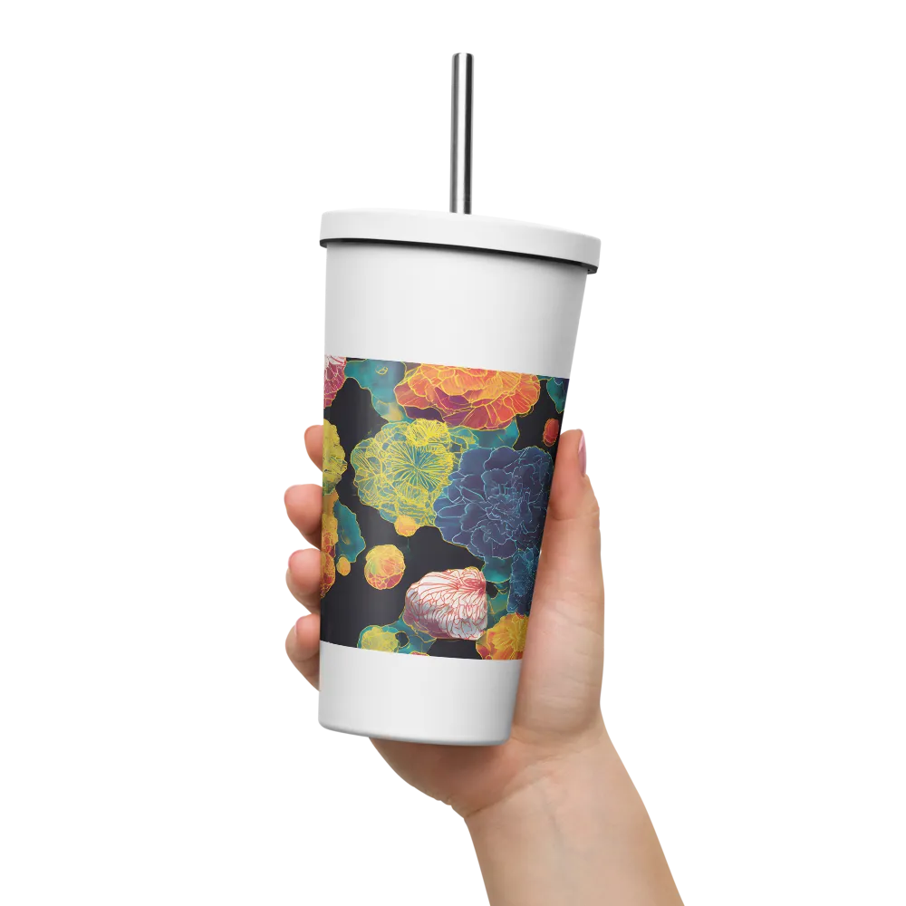 Tapeçaria de peônias néon | Caneca de viagem