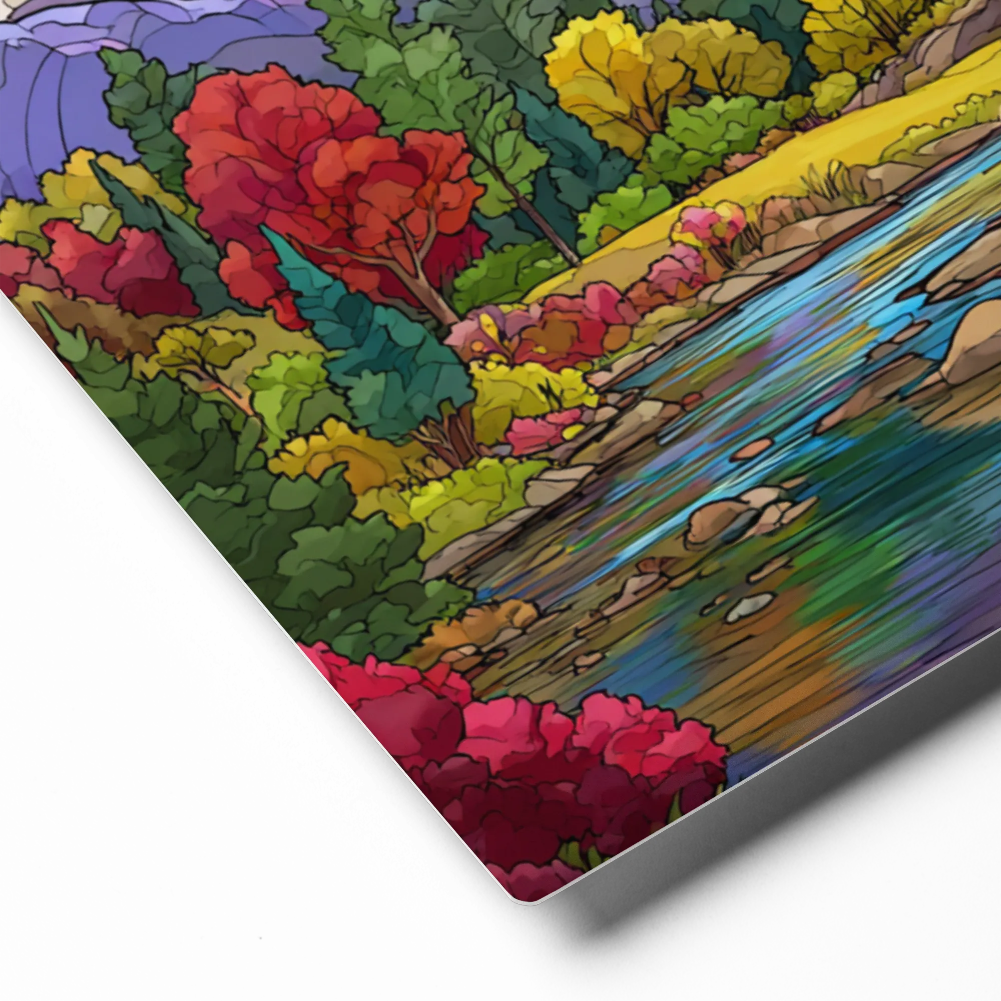 Stained Glass Mountain River 
 Metal Print | 8″x 10″