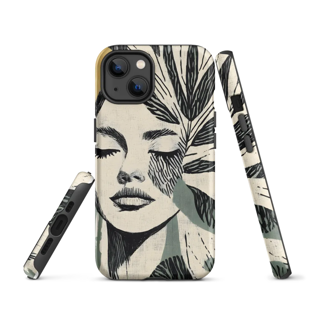 Serene Woman Portrait with Leaves | Phone Case