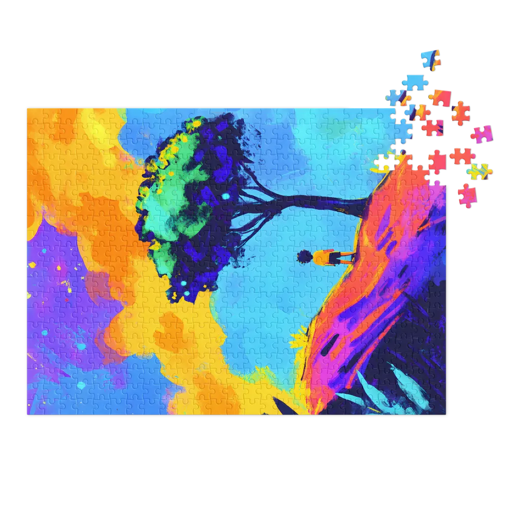 Colorful Landscape with Boy and Tree