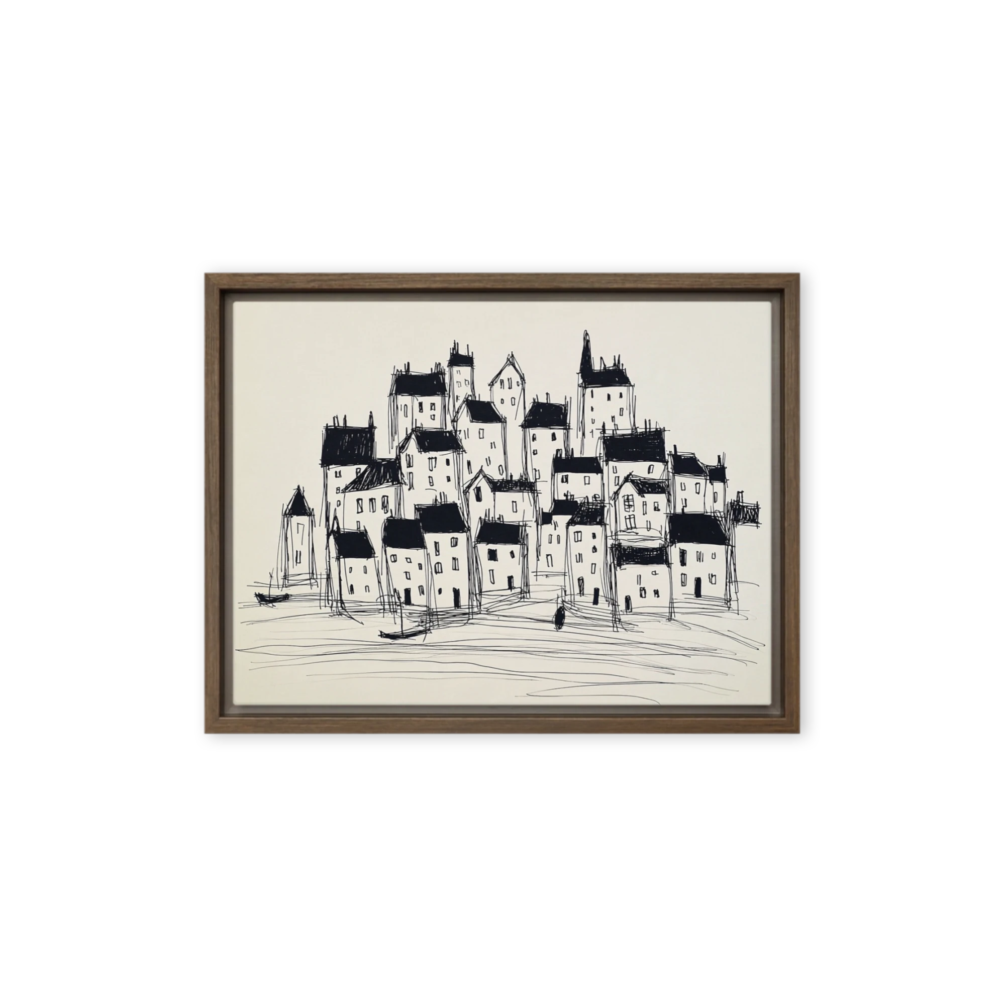 Coastal Village Ink Line Sketch | Art Print
