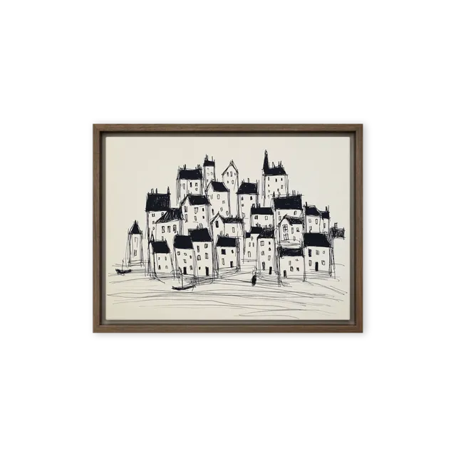 Coastal Village Ink Line Sketch | Art Print