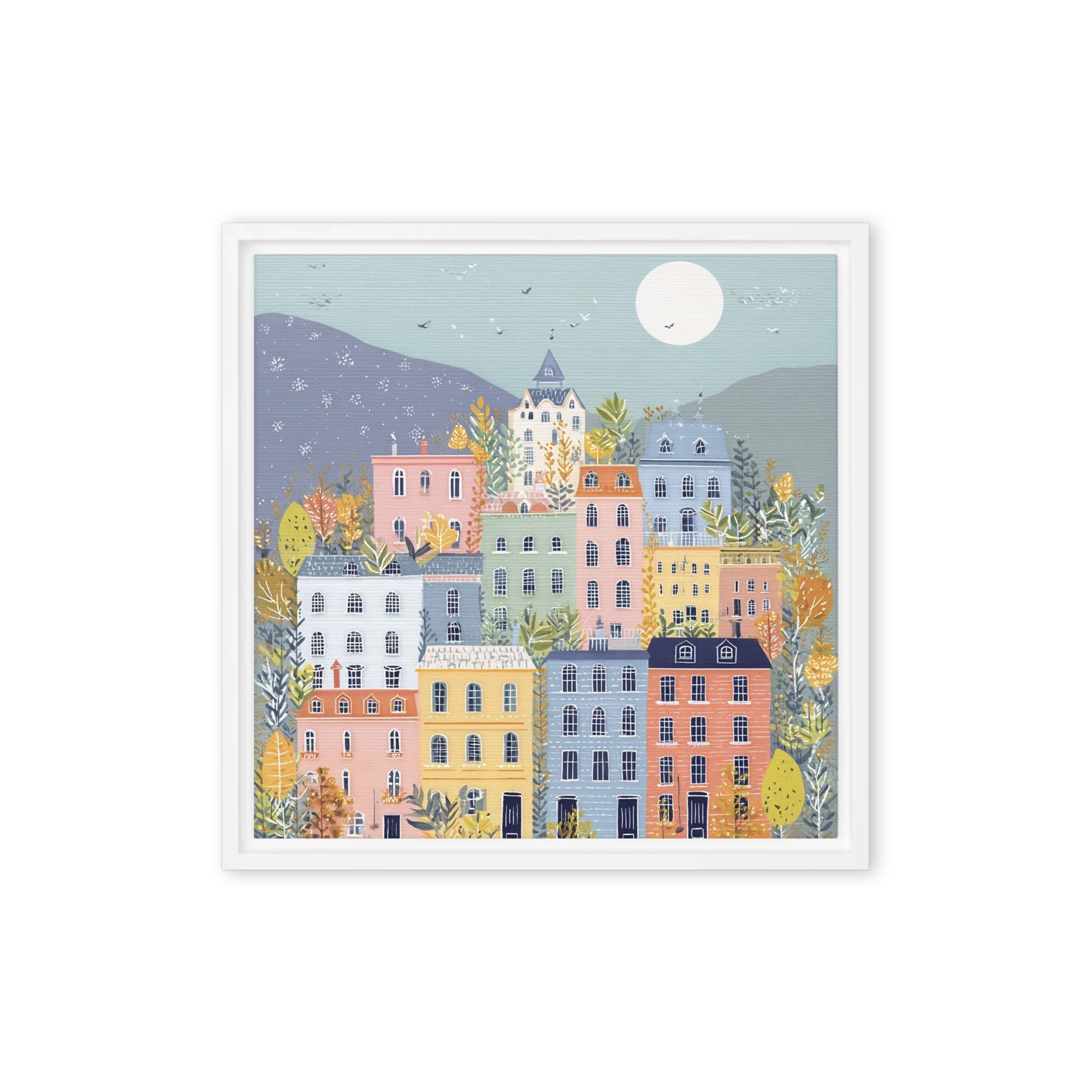 Moonlit Pastel Village | Art Print