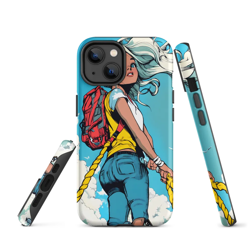 Girl with Backpack in Bright Sky | Phone Case