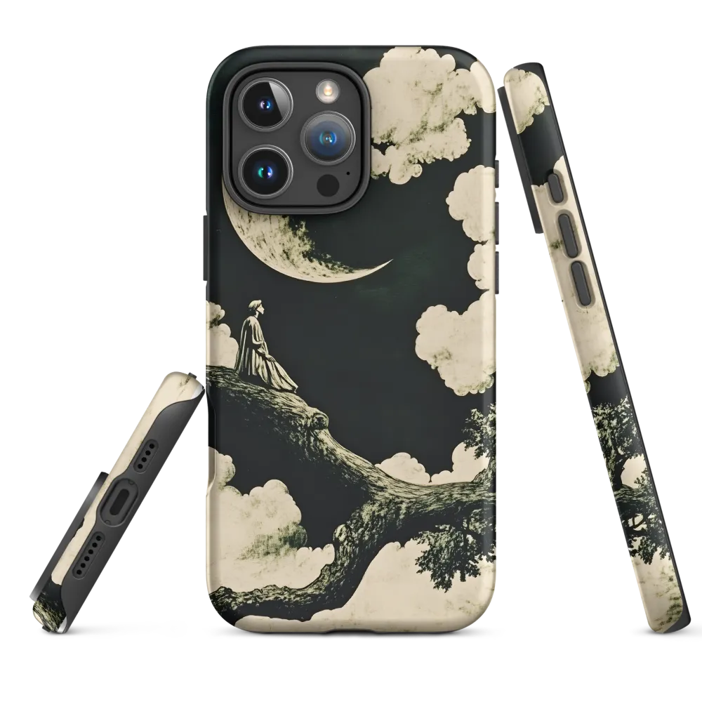 Surreal Woman Sitting Under Crescent Moon | Phone Case