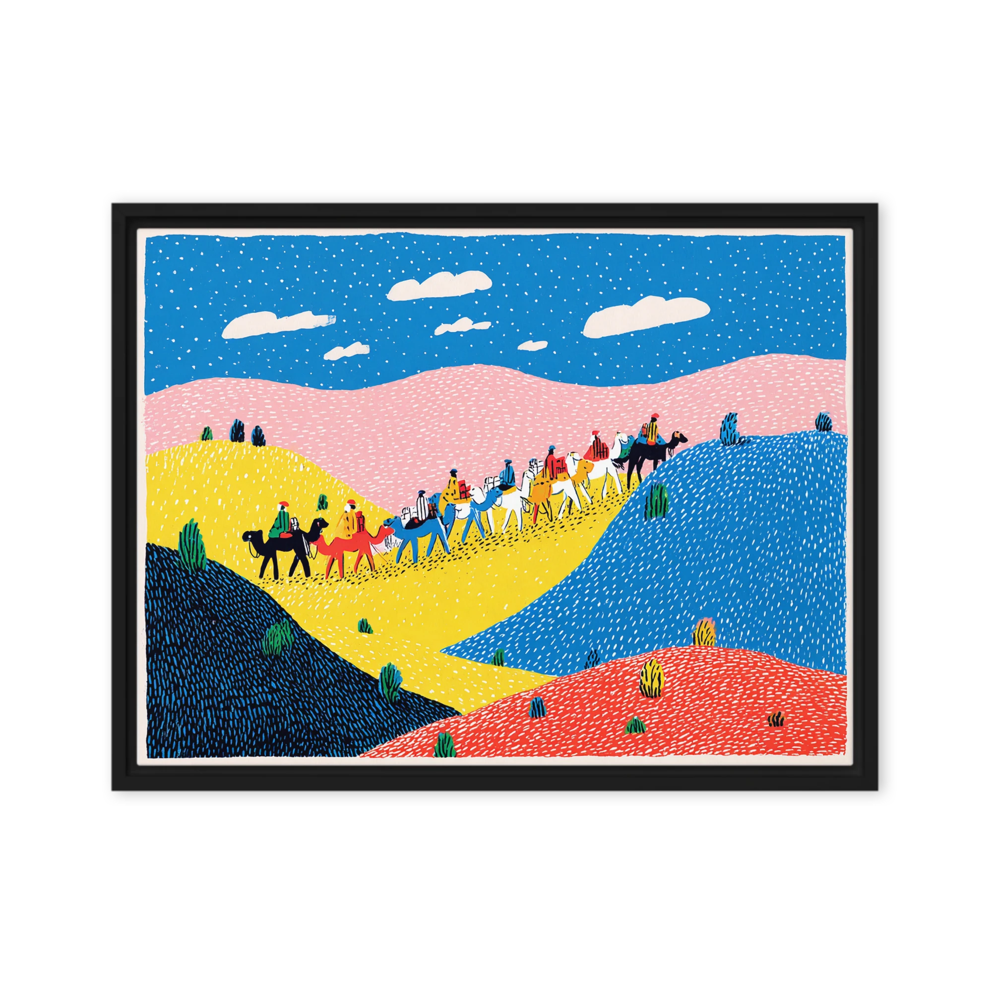 Whimsical Dotted Meadows Wall Art — Cobalt, Lemon And Pink