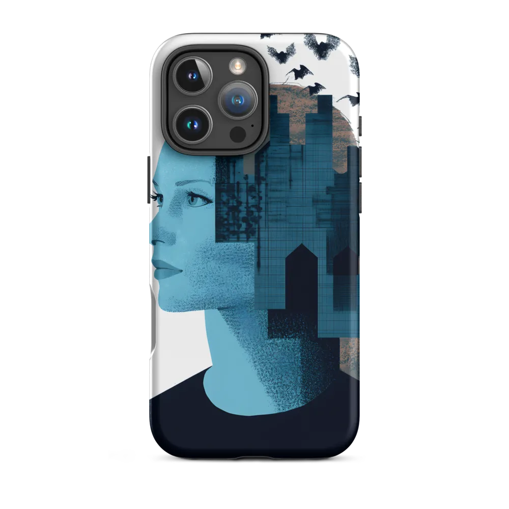 Profile of a Woman with Cityscape and Birds | Phone Case