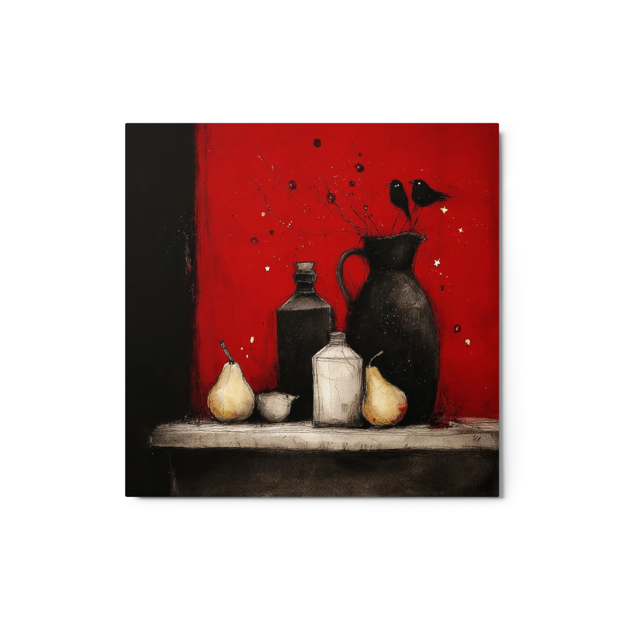 Red Still Life with Birds