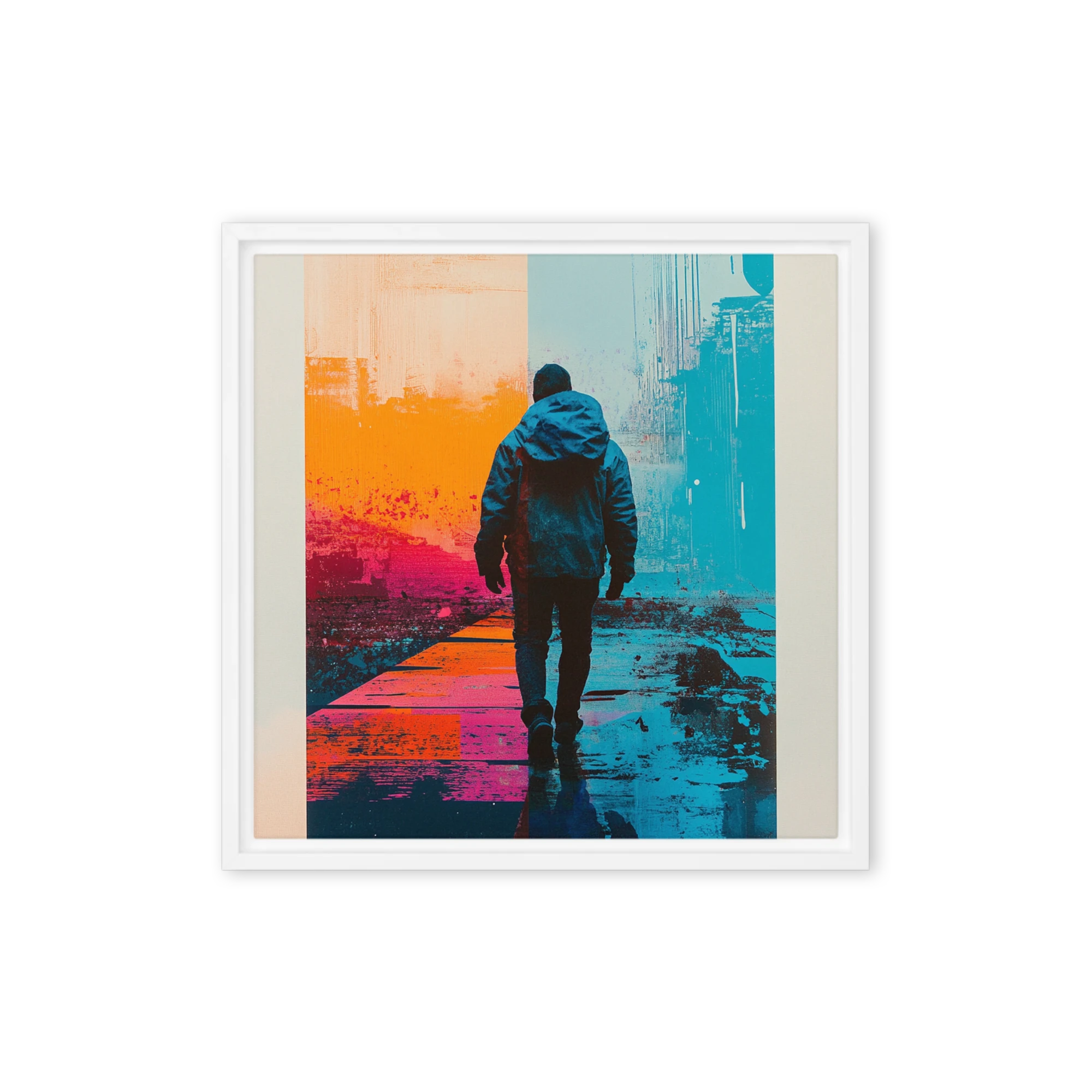 Figure Walking on Colorful Street