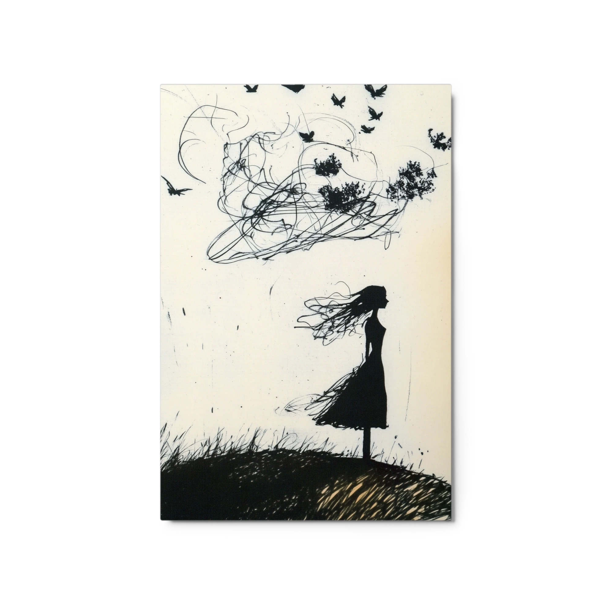 Abstract Woman Silhouette with Birds