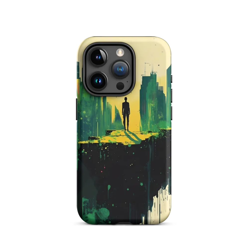 Silhouette on Cliff Overlooking City | Phone Case