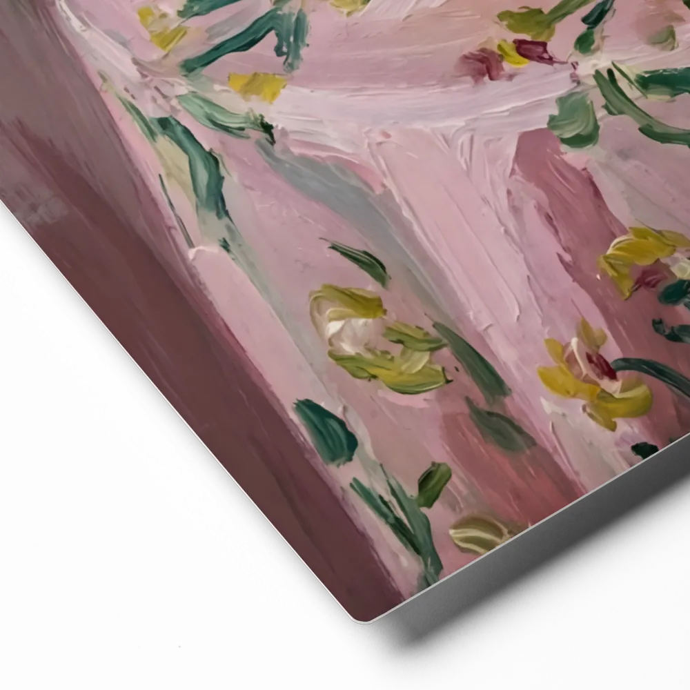 Still Life with Pink Cloth 
 Canvas with White Frame