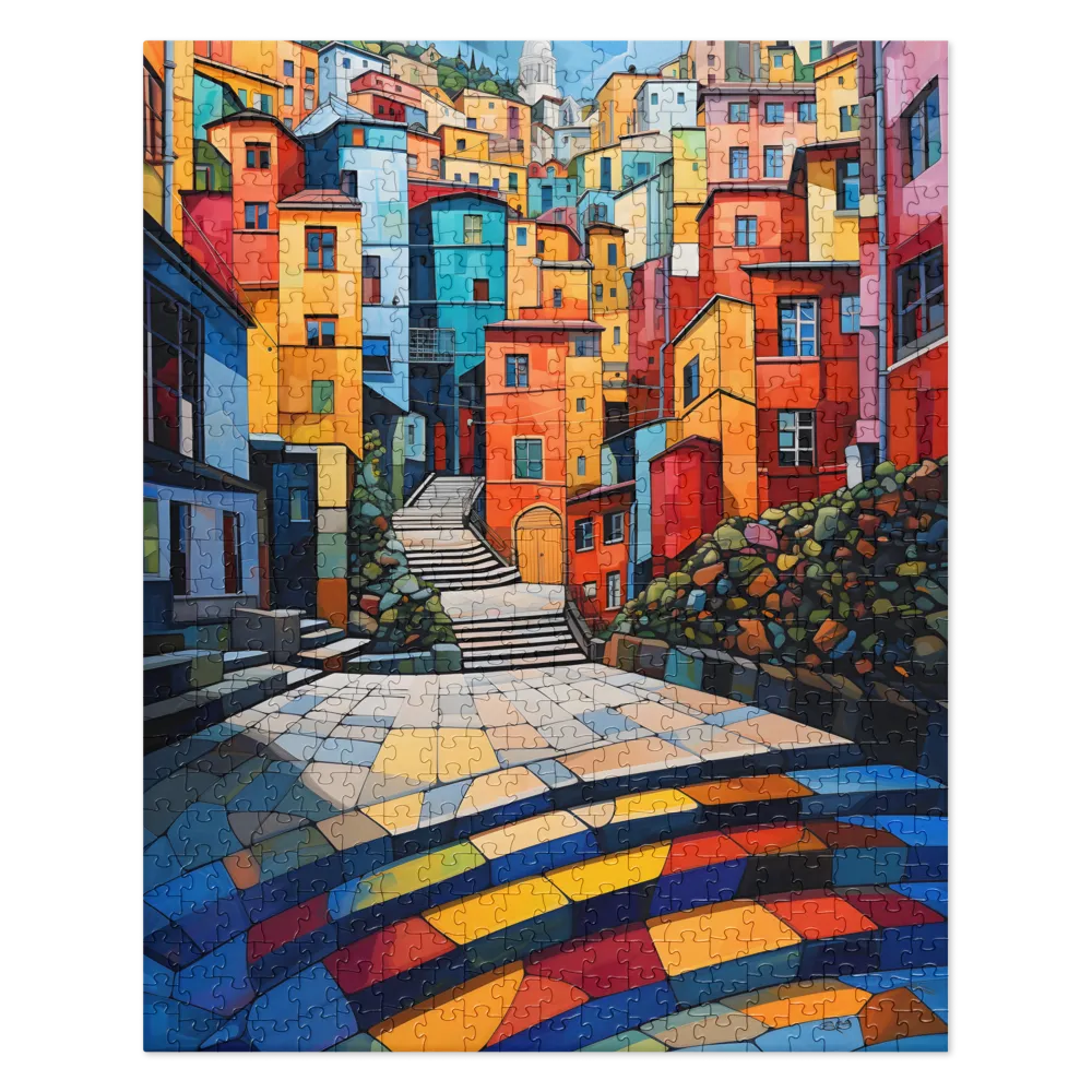 Vibrant Village: A Cubist Journey