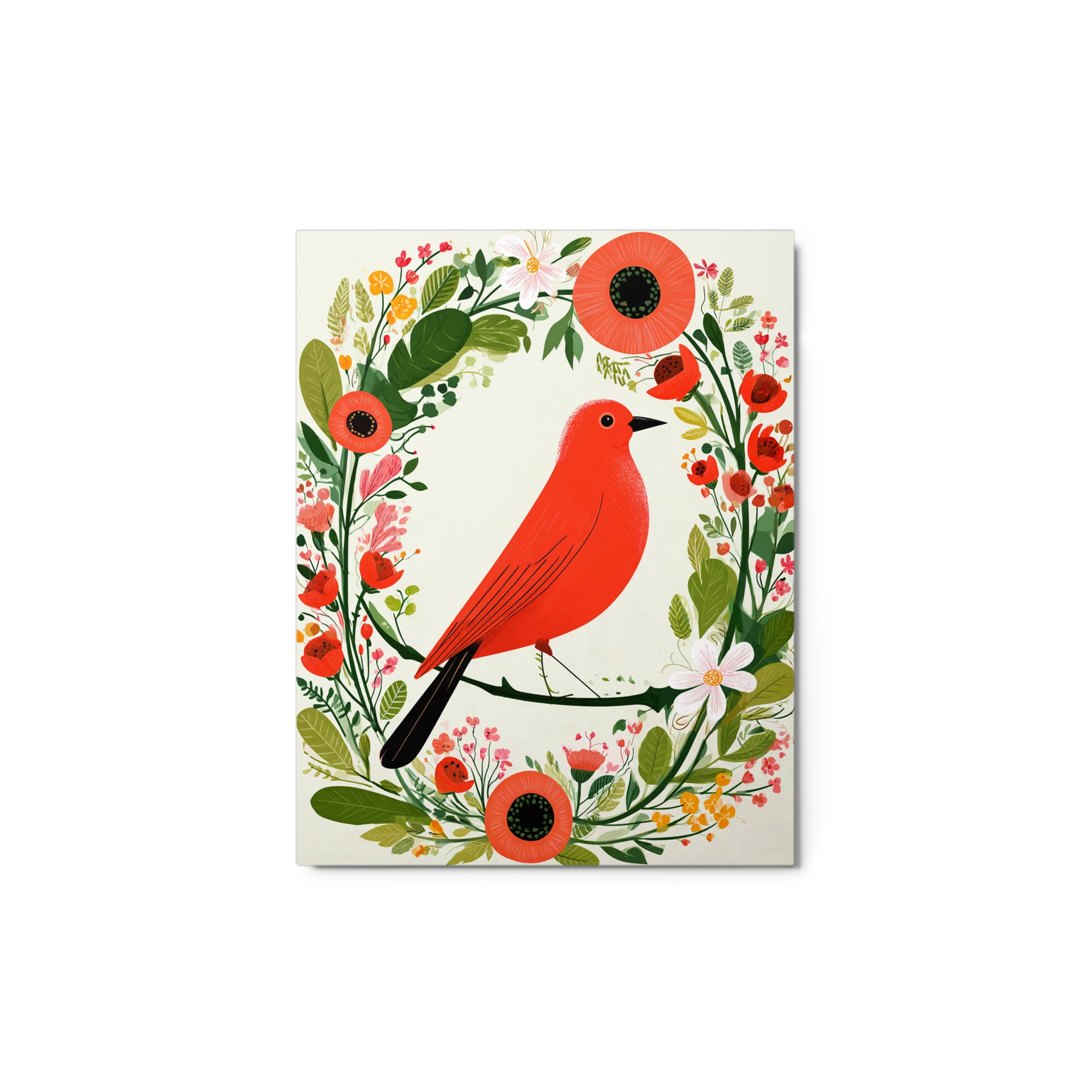 Red Bird in Floral Wreath | Art Print