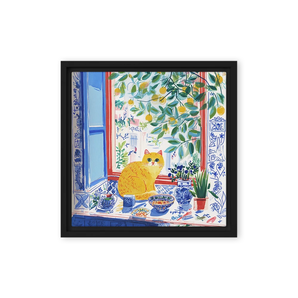 Yellow Cat on Mediterranean Windowsill | Art Print