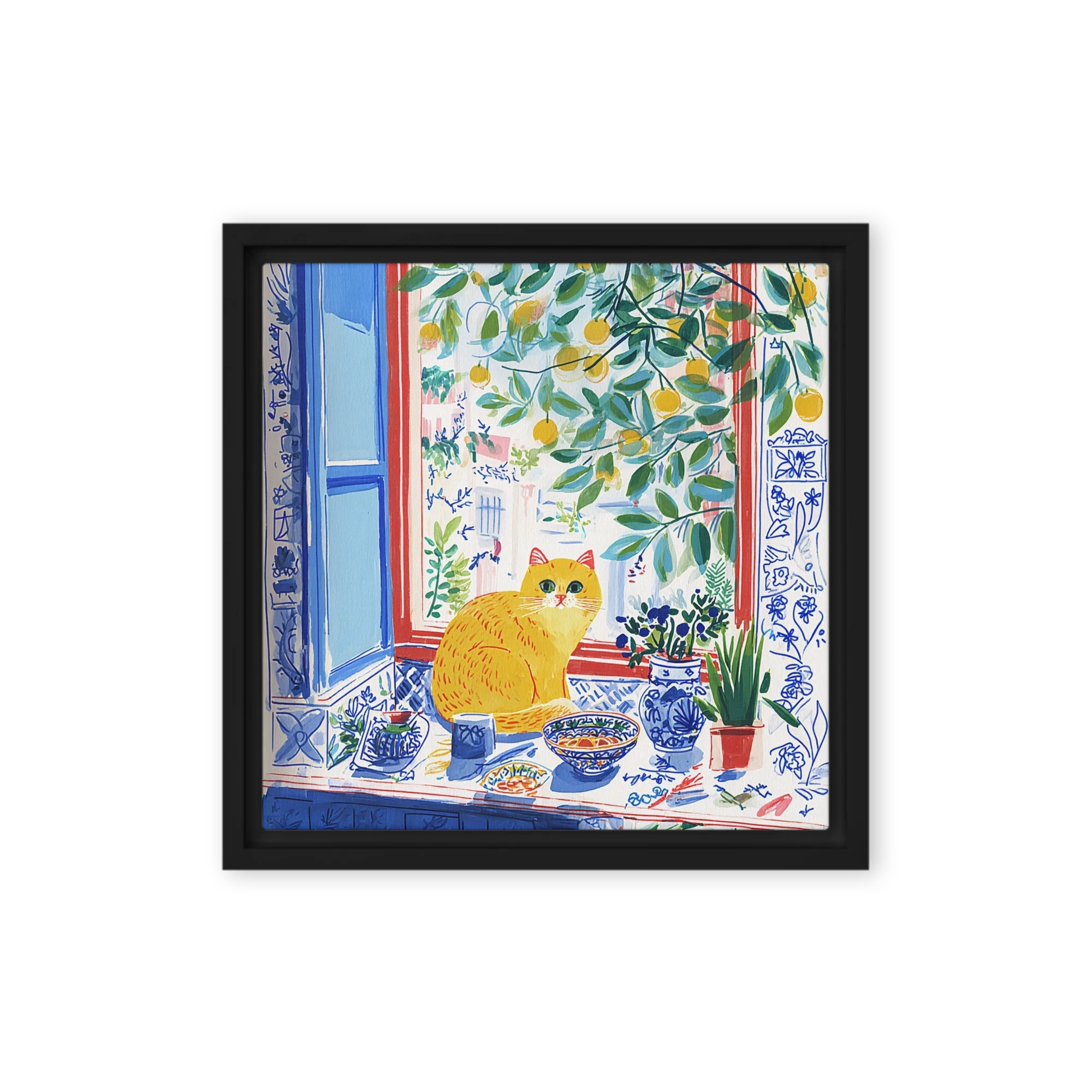Yellow Cat on Mediterranean Windowsill | Art Print