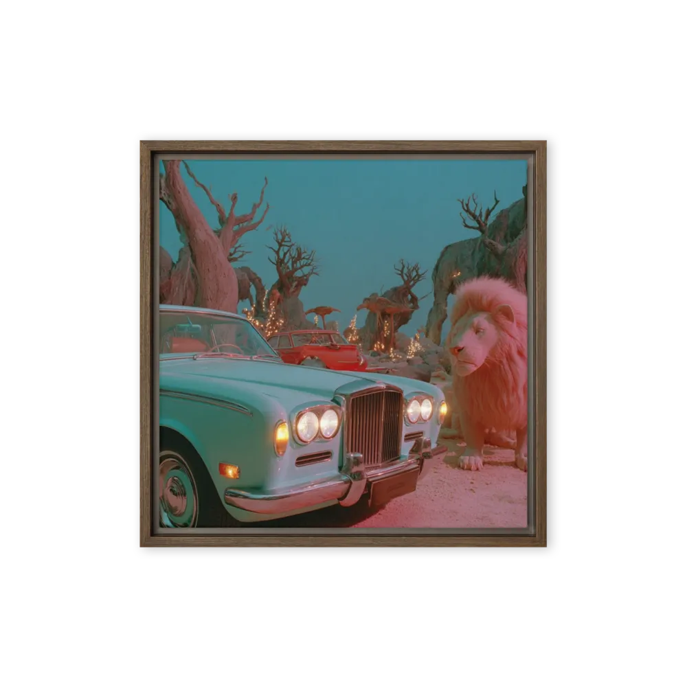Pink Lion and Vintage Car | Art Print