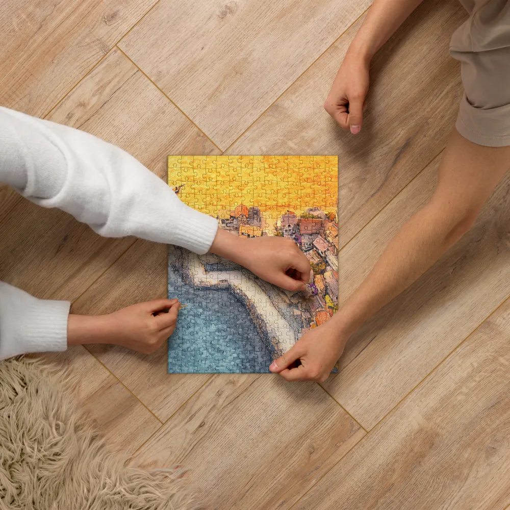 Mosaic Coastal Village 
 Jigsaw Puzzle