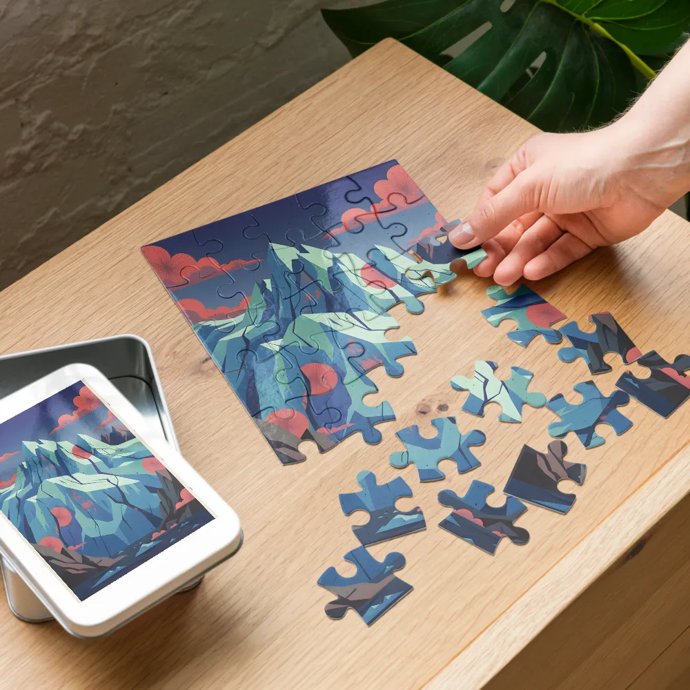 Geometric Mountain Vista 
 Jigsaw Puzzle in Tin Box