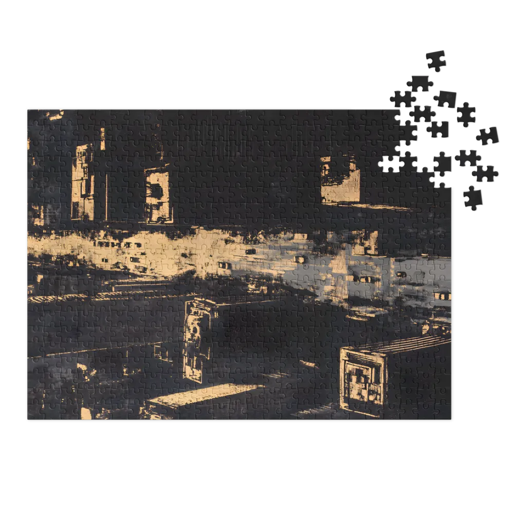 Impressionistic Cityscape in Black and Gold