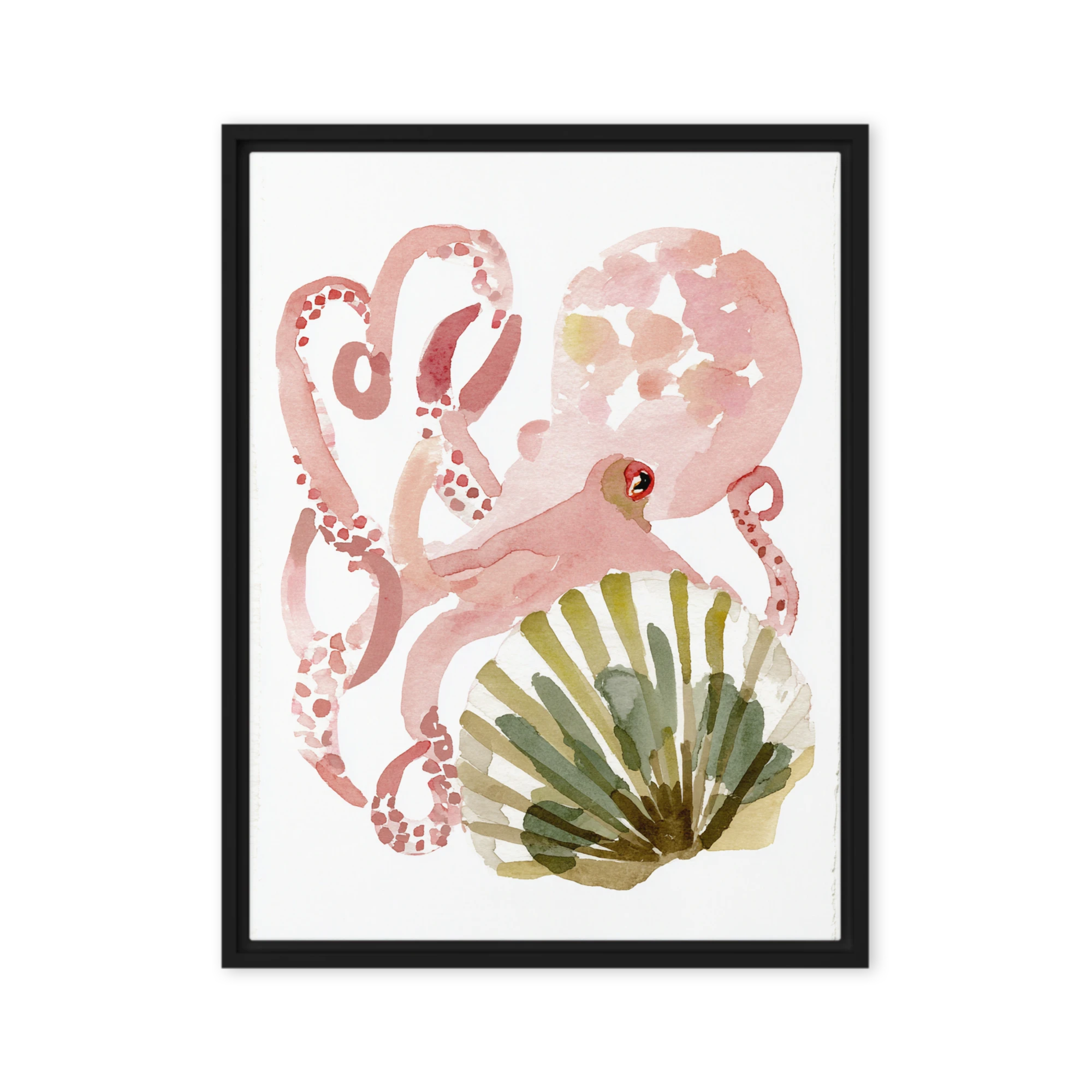 Watercolor Octopus and Shell | Art Print