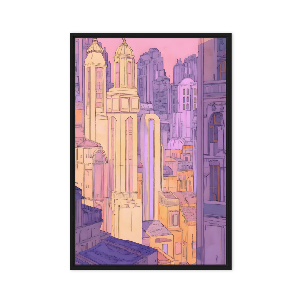 Pastel City Towers 
 Canvas with Brown Frame