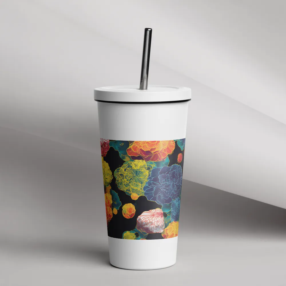 Tapeçaria de peônias néon | Caneca de viagem