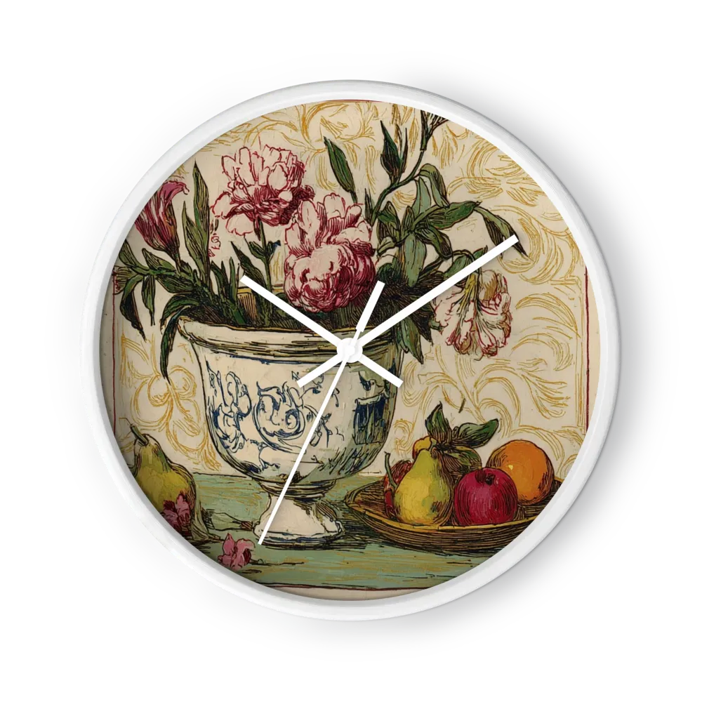 Still Life with Peonies and Fruit | Wall Clock
