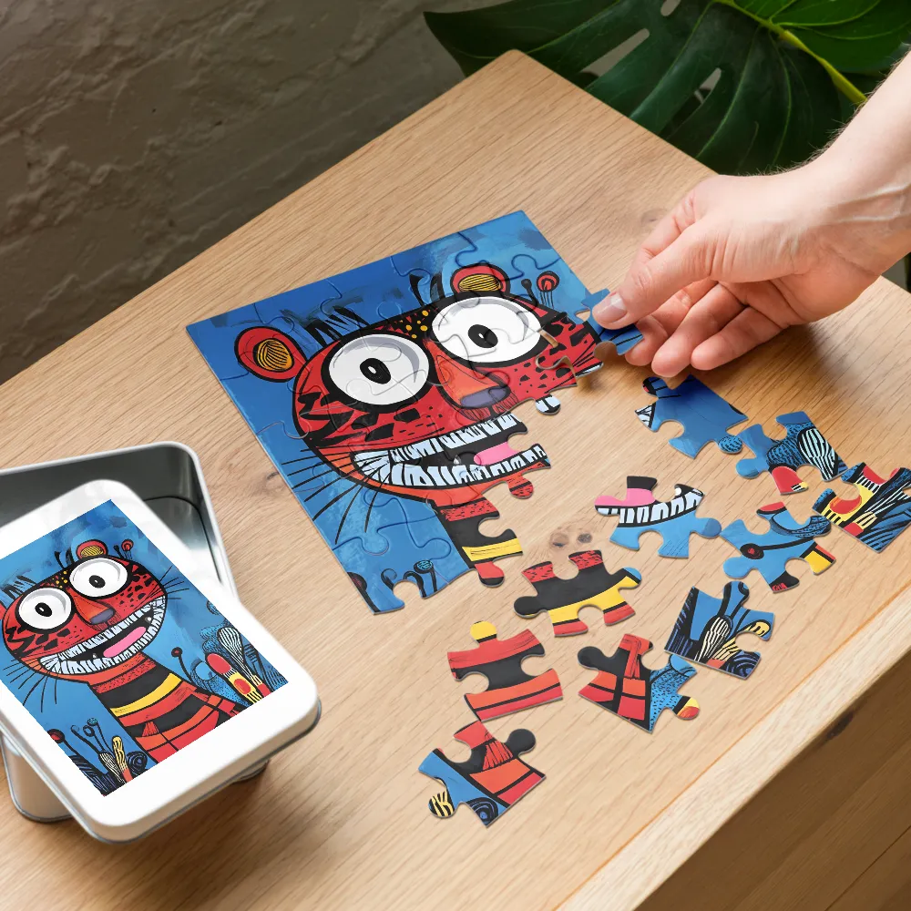 Whimsical Blue Tiger 
 Jigsaw Puzzle in Tin Box